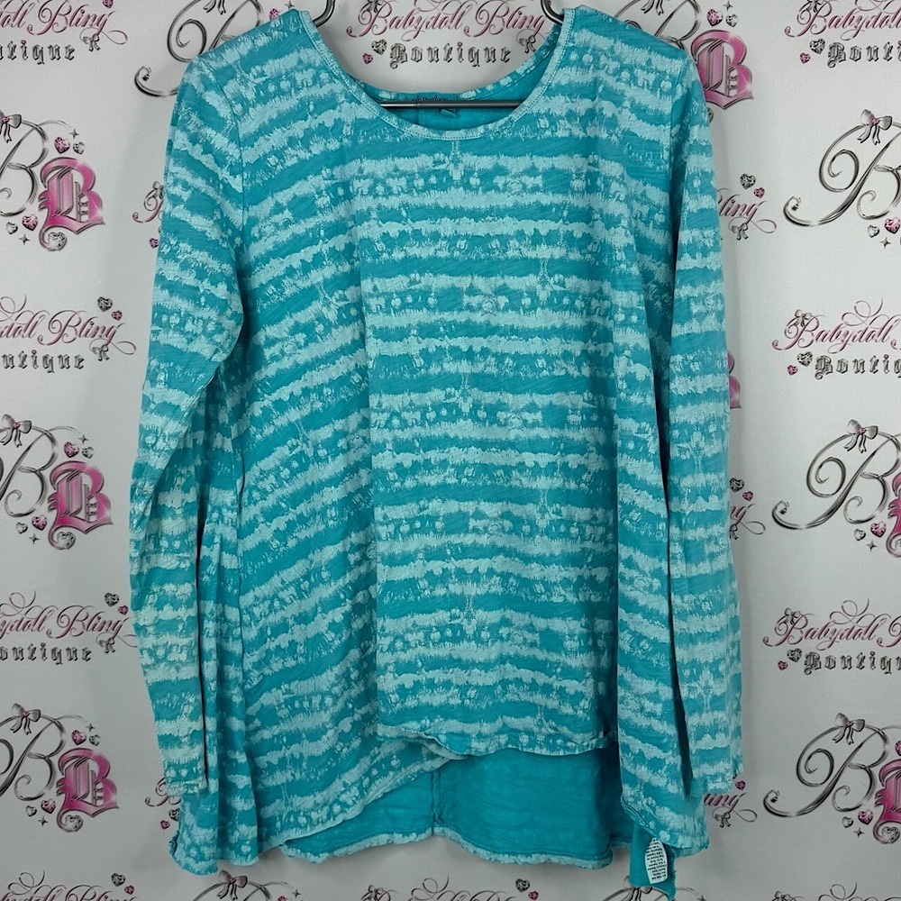 Fresh Produce long sleeve stripes tie dye Teal Striped Long Sleeve Top